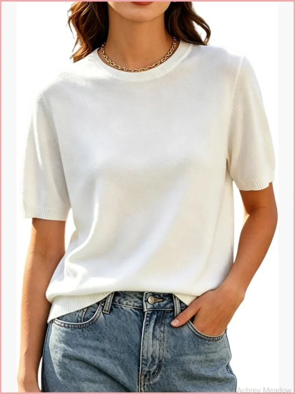Short Sleeve Crew Neck Sweater Lightweight Knit Pullover Summer Top